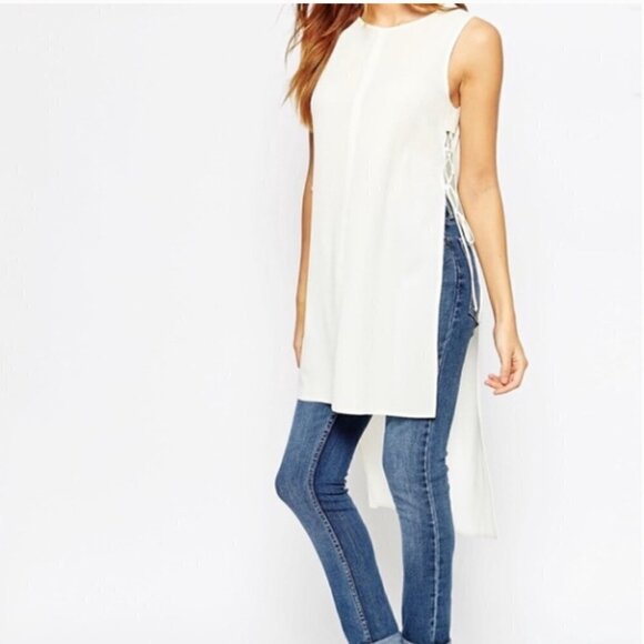 ASOS Side Lace Up Longline Tunic Tank Top White US 2 - Picture 1 of 8